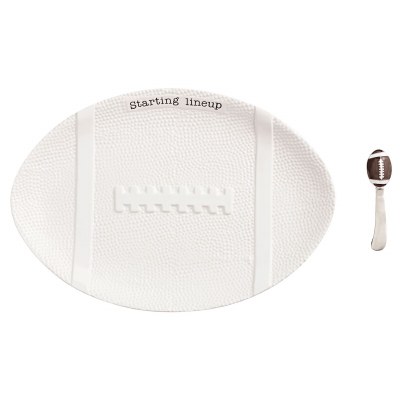 6" x 11" White Ceramic Football Platter With a Spreader by Mud Pie