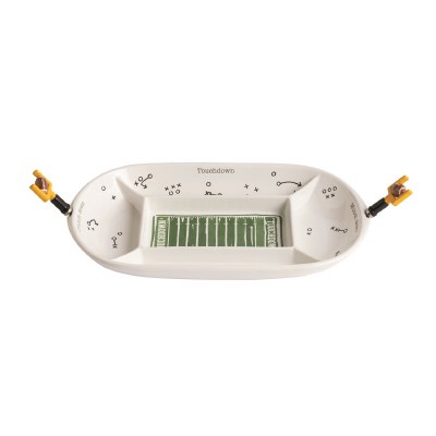 10" x 17" Four Compartment Ceramic Football Field Dish With Two Spreaders by Mud Pie