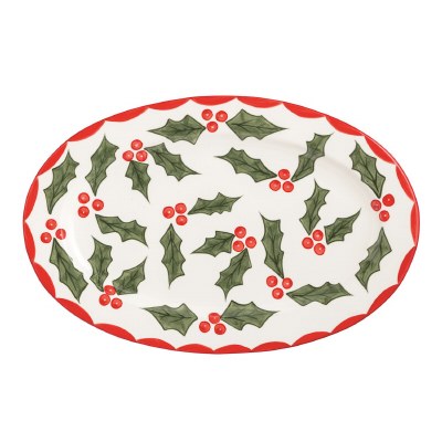 11" x 17" Oval Ceramic Holly Platter by Mud Pie