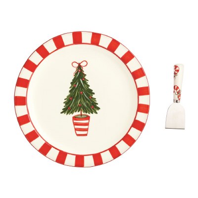 12" Round Ceramic Christmas Tree Design Platter With a Spatula by Mud Pie
