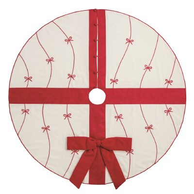 54" Round Red and White Bow Christmas Tree Skirt by Mud Pie