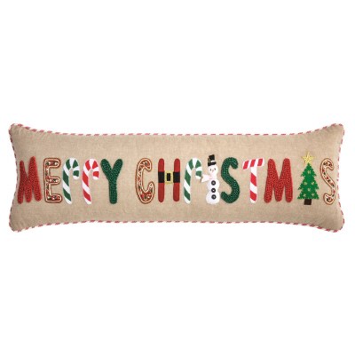11" x 35" Multicolor "Merry Christmas" Decorative Pillow by Mud Pie