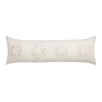 11" x 35" White and Gold Four Wreath Decorative Christmas Pillow by Mud Pie