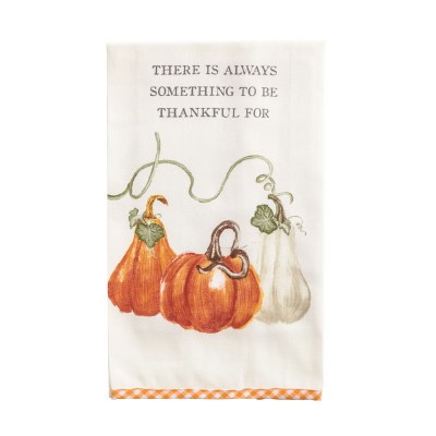 26" X 16" "There is Always Something to be Thankful For" Orange and White Pumpkins Kitchen Towel by Mud Pie