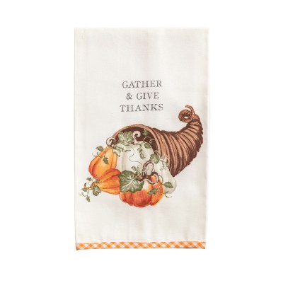 26" X 16" "Gather & Give Thanks" Pumpkin Basket Kitchen Towel by Mud Pie