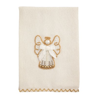 21" x 14" White and Gold Angel Kitchen Towel by Mud Pie