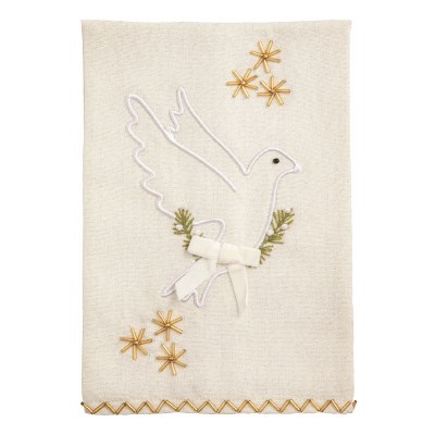 21" x 14" White and Gold Dove Kitchen Towel by Mud Pie