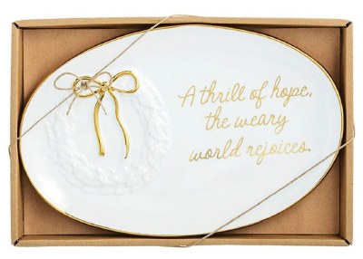 7" x 10" White and Gold Ceramic Wreath Plate by Mud Pie