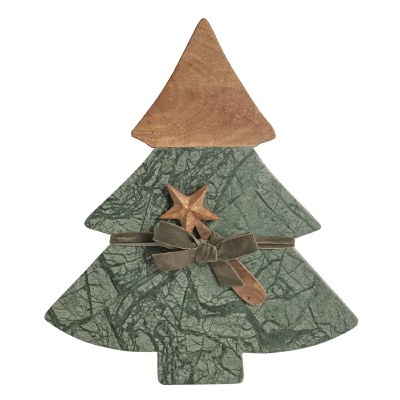 14" x 12" Green Marble Christmas Tree Board With a Mango Wood Spreader by Mud Pie