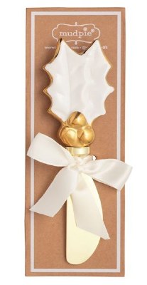 6" White and Gold Holly Spreader by Mud Pie