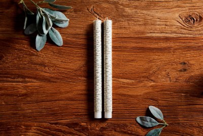 Box of 2 10" White Birch Tree Fall Taper Candles by Mud Pie