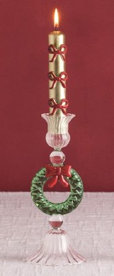 Box of Two 5" Red Bows on Gold Christmas Taper Candles by Mud Pie