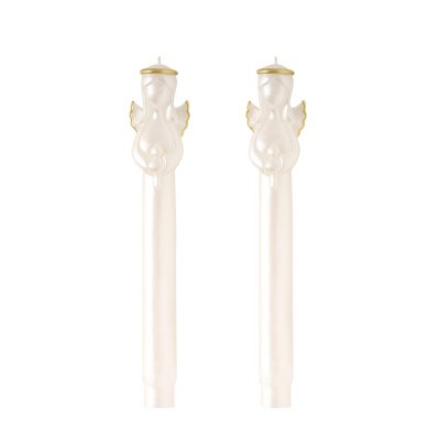 Box of Two 10" White and Gold Angel Christmas Taper Candles by Mud Pie