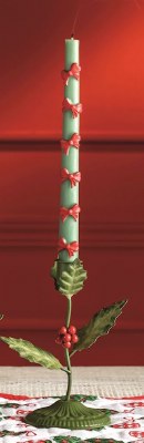 Box of Two 10" Red Bows on Green Christmas Taper Candles by Mud Pie