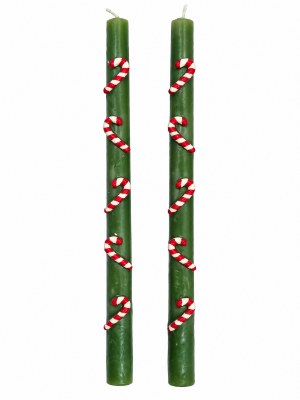 Box of Two 10" Candy Canes on Green Christmas Taper Candles by Mud Pie