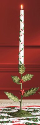 Box of Two 10" Holly on White Christmas Taper Candles by Mud Pie