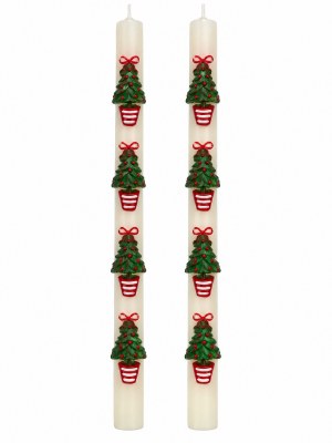 Box of Two 10" Trees on White Christmas Taper Candles by Mud Pie
