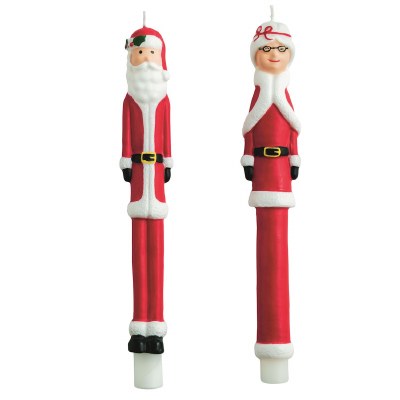 Box of Two 10" Mr. & Mrs. Claus Christmas Taper Candles by Mud Pie