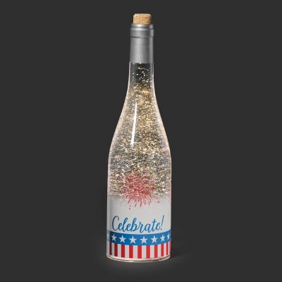 12" Patriotic Celebrate Lighted Swirl Wine Bottle
