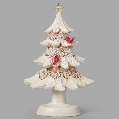10" Two Cardinals on a Distressed White Tree Polyresin Figurine