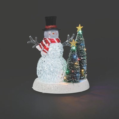 11" LED Snowman With Two Trees Lit Decor