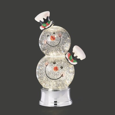 11" LED Two Snowman Heads Swirl Lit Decor