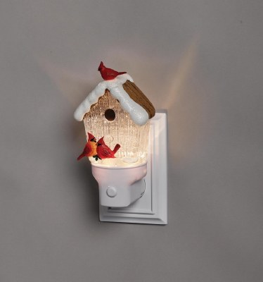 6" LED Clear Cardinal Birdhouse Swirl Nightlight