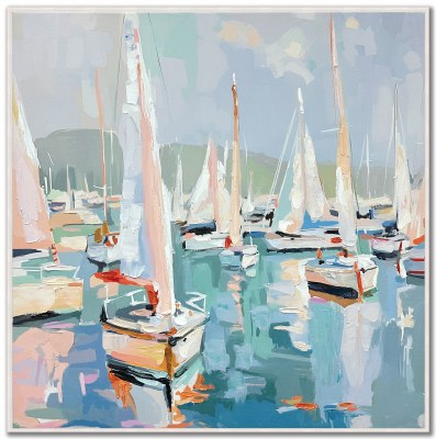 36" Sq Sails of Tranquility Coastal Canvas Framed