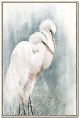 48" x 32" Misty Egrets 1 Coastal Canvas Framed
