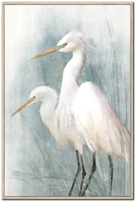 48" x 32" Misty Egrets 2 Coastal Canvas Framed