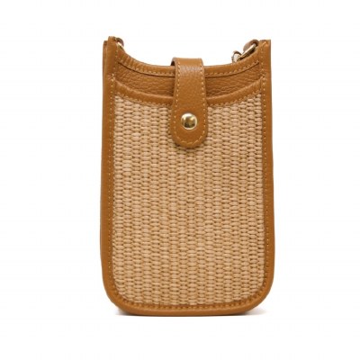 7" x 5" Camel and Natural Leather Crossbody Purse