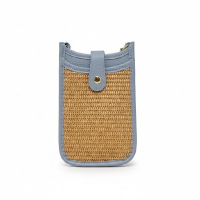 7" x 5" Light Blue and Natural Leather Crossbody Purse