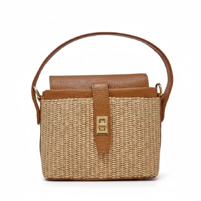9" x 7" Camel and Natural Top Handle Purse