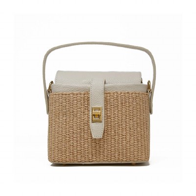 9" x 7" Ivory and Natural Top Handle Purse