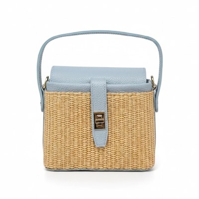 9" x 7" Light Blue and Natural Top Handle Purse