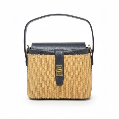 9" x 7" Navy and Natural Top Handle Purse
