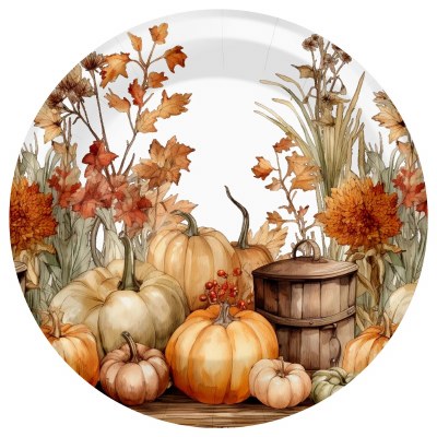 Pack of Eight 7" Round Autumn Abundance Paper Plates