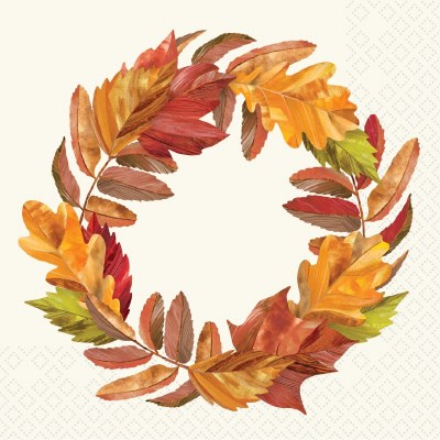 5" Square Fall Leaves Wreath Beverage Napkins