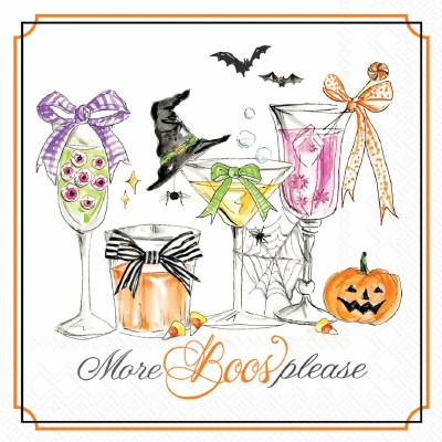 5" Square "More Boos Please" Halloween Cockatails Beverage Napkins