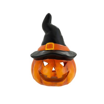 7" Orange and Black Polyresin Jack-O-Lantern Tealight Holder
