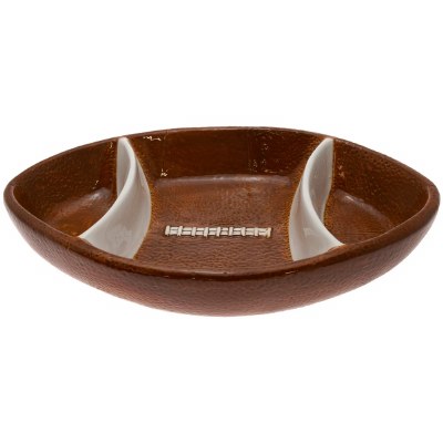 12" Three Compartment Ceramic Football Serving Dish