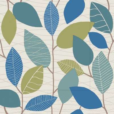 6.5" Square Blue and Green Leaves Lunch Napkins