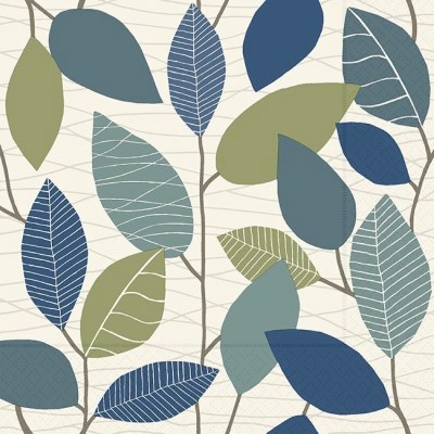 5" Square Blue and Green Leaves Beverage Napkins