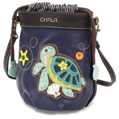 Navy Sea Turtle Drawstring Bucket Bag