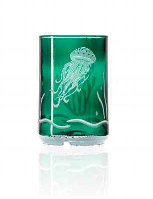 12 Oz Teal Etched Jellyfish Rocks Glass