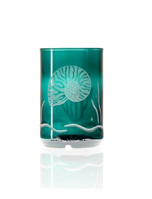 12 Oz Teal Etched Nautilus Rocks Glass