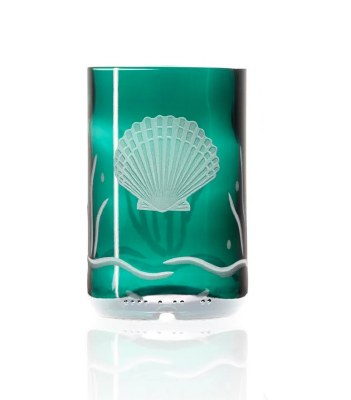 12 Oz Teal Etched Scallop Rocks Glass