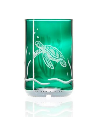 12 Oz Teal Etched Sea Turtle Rocks Glass