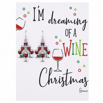 Silver Wine Glasses Christmas Tree Earrings