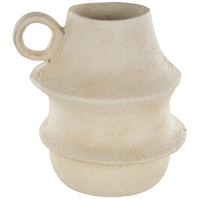 14.5" Distressed White Double Ribbed Ceramic Vase With a Handle